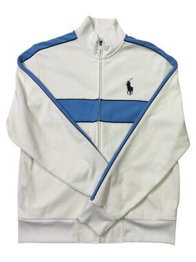 Polo Ralph Lauren Men’s Large White Blue Full Zip Track Jacket Big Pony Logo